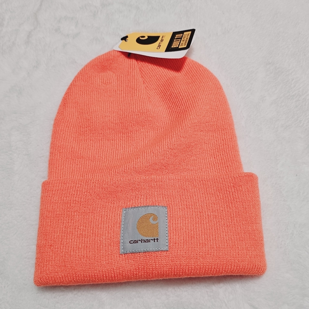 🚻NWT Carhartt Knit Cuffed Beanie Hat Unisex Color Coral